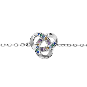BRACELET ARGENT RHODIÉ NOEUD OXYDES MULTI COULEURS SERTIS 16+3CM