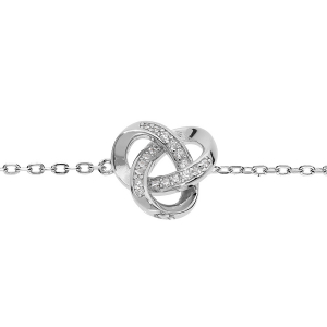 BRACELET ARGENT RHODIÉ NOEUD OXYDES BLANCS SERTIS 16+3CM