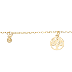 BRACELET ARGENT ET DORURE JAUNE PAMPILLES ARBRE DE VIE ET BOULES 16+3CM