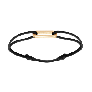 BRACELET ARGENT ET DORURE JAUNE MOTIF RECTANGULAIRE 9 x 20 x 2MM CORDON COULISSANT NOIR