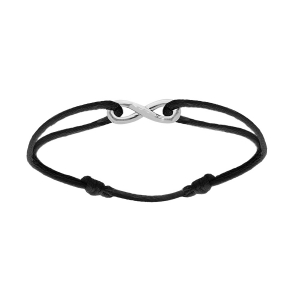 BRACELET ARGENT RHODIE MOTIF INFINI 6 x 19MM CORDON COULISSANT NOIR