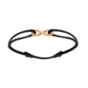 BRACELET ARGENT ET DORÉ MOTIF INFINI 6 x 19MM CORDON COULISSANT NOIR