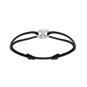 BRACELET ARGENT RHODIÉ MOTIF GRAIN DE CAFÉ 9 x 12MM CORDON COULISSANT NOIR