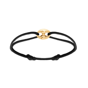 BRACELET ARGENT ET DORÉ MOTIF GRAIN DE CAFÉ 9 x 12MM CORDON COULISSANT NOIR