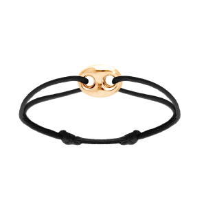 BRACELET ARGENT ET DORURE JAUNE MOTIF GRAIN DE CAFÉ 12 x 16MM CORDON COULISSANT NOIR