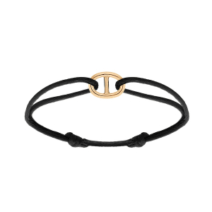 BRACELET ARGENT DORÉ MAILLE MARINE 12 x 8MM CORDON COULISSANT NOIR