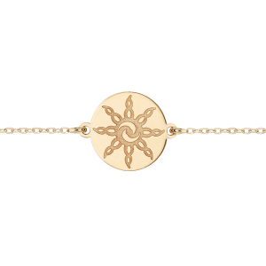 BRACELET ARGENT ET DORURE JAUNE AVEC PASTILLE SOLEIL  INCA 16,5+3CM
