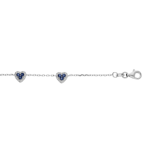 BRACELET ARGENT RHODIÉ COEURS OXYDES BLEUS ET BLANCS SERTIS 16+3CM