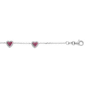 BRACELET ARGENT RHODIÉ COEURS OXYDES ROUGE ET BLANCS SERTIS 16+3CM