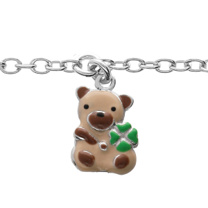 BRACELET ARGENT RHODIÉ MOTIF INFINI  AVEC PAMPILLE OURSON EMAILLÉ 12,5+3CM