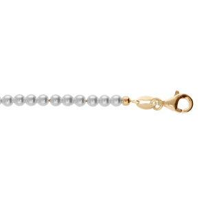 BRACELET ARGENT ET DORURE JAUNE PERLES 3MM  BLANCHE IMITATION 15.5+3CM