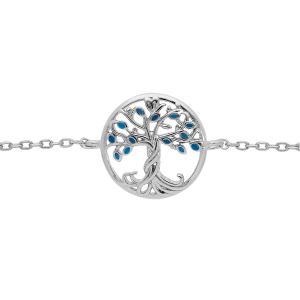 BRACELET ARGENT RHODIÉ ARBRE DE VIE RÉSINE BLEUE 15+2.5CM