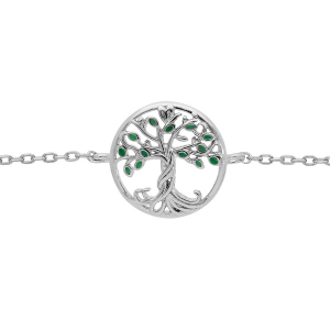 BRACELET ARGENT RHODIÉ ARBRE DE VIE RÉSINE VERTE 15+2.5CM