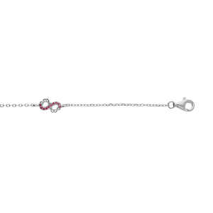 BRACELET ARGENT RHODIÉ 3 INFINIS AVEC OXYDES ROSES SERTIS 15+3CM