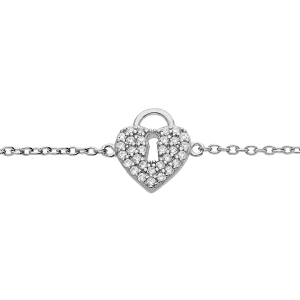 BRACELET ARGENT RHODIÉ CADENAS COEUR PAVÉ OXYDES BLANCS 16+2CM