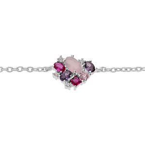 BRACELET ARGENT RHODIÉ OXYDES ROSES ET VIOLET  16+2CM