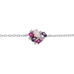 BRACELET ARGENT RHODIÉ OXYDES ROSES ET VIOLET  16+2CM