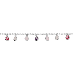 BRACELET ARGENT RHODIÉ PAMPILLES FORME GOUTTE OXYDES MULTI COULEURS 15+4CM