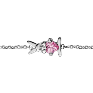 BRACELET ARGENT RHODIÉ LAPIN PIERRE SYNTHETIQUE ROSE 13,5+2CM