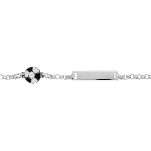BRACELET IDENTITÉ ARGENT RHODIÉ PLAQUE DROITE ET BALLON DE FOOT 14+2CM