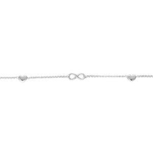 BRACELET ARGENT RHODIÉ MOTIF INFINI ET 2 COEURS 16+3CM