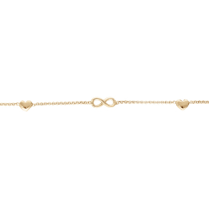 BRACELET ARGENT ET DORURE JAUNE MOTIF INFINI ET 2 COEURS 16+3CM