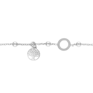 BRACELET ARGENT RHODIÉ BOULES AVEC 1 CERCLE ET PAMPILLE ARBRE DE VIE 16+3CM