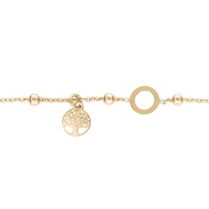 BRACELET ARGENT ET DORURE JAUNE BOULES AVEC 1 CERCLE ET PAMPILLE ARBRE DE VIE 16+3CM