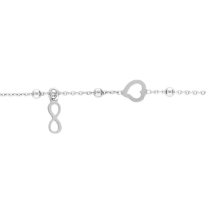 BRACELET ARGENT RHODIÉ BOULES AVEC 1 COEUR  ET 1 PAMPILLE INFINI 16+3CM