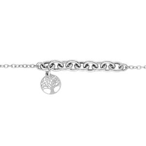 BRACELET ARGENT RHODIÉ MAILLES AVEC PAMPILLE ARBRE DE VIE 16+3CM
