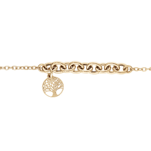 BRACELET ARGENT ET DORURE JAUNE MAILLES AVEC PAMPILLE ARBRE DE VIE 16+3CM