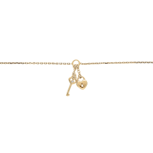BRACELET ARGENT ET DORURE JAUNE PAMPILLE COEUR SERRURE ET CLÉ 16+3CM