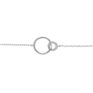 BRACELET ARGENT RHODIÉ 2 RONDS 1 AVEC OXYDES BLANCS SERTIS ET 1 LISSE 16+3CM
