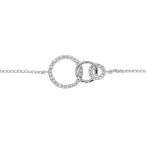 BRACELET ARGENT RHODIÉ 3 RONDS 1 LISSE ET 2 AVEC OXYDES BLANCS SERTIS 16+3CM