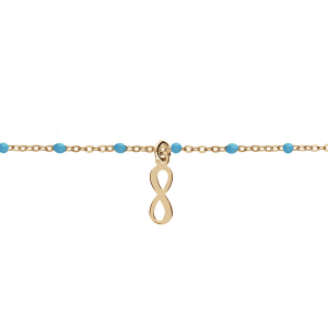 BRACELET ARGENT ET DORÉ BOULES INFINI  RÉSINE TURQUOISE IMITATION 15+3CM