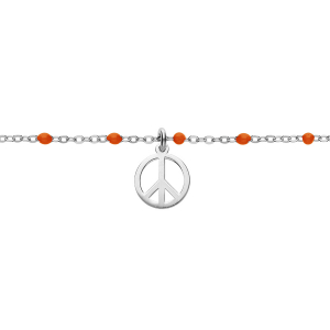 BRACELET ARGENT RHODIÉ BOULES RÉSINE ROUGES MOTIF PEACE AND LOVE 15+3CM