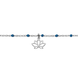 BRACELET ARGENT RHODIÉ BOULES RÉSINE BLEU AVEC FLEUR DE LOTUS 15+3CM