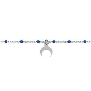 BRACELET ARGENT RHODIÉ BOULES RÉSINE BLEU FONCÉ  AVEC DEMI LUNE 15+3CM