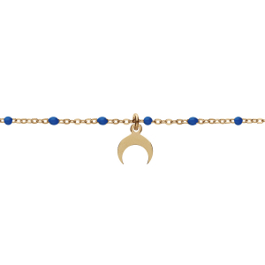 BRACELET ARGENT ET DORURE JAUNE BOULES RÉSINE BLEU FONCÉ  AVEC DEMI LUNE 15+3CM