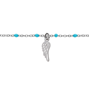BRACELET ARGENT RHODIÉ BOULES RÉSINE TURQUOISE IMITATION AVEC AILE D'ANGE 15+3CMCM