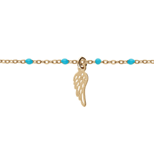 BRACELET ARGENT ET DORURE JAUNE BOULES RÉSINE TURQUOISE IMITATION AVEC AILE D'ANGE 15+3CMCM