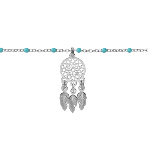 BRACELET ARGENT RHODIÉ BOULES RÉSINE TURQUOISE IMITATION AVEC ATTRAPE REVE 15+3CM