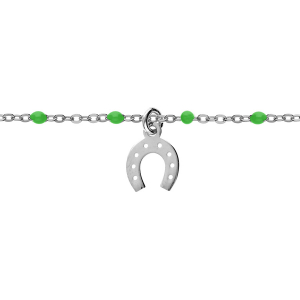 BRACELET ARGENT RHODIÉ BOULES RÉSINE VERTES AVEC FER A CHEVAL 15+3CM