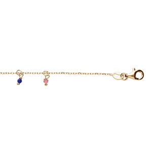 BRACELET ARGENT ET DORURE JAUNE PAMPILLES BOULES EMPIÉRRÉS MULTI COULEURS 15+3CM