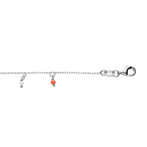 BRACELET ARGENT RHODIÉ PAMPILLES BOULES RÉSINES ROUGES 15+3CM