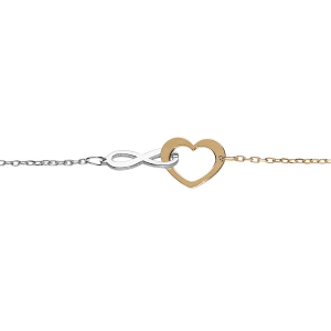 BRACELET ARGENT ET DORURE JAUNE COEUR ET INFINI ENTRELACÉ  16+3CM