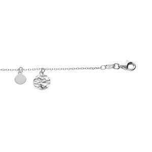 BRACELET ARGENT RHODIÉ PAMPILLES PASTILLES LISSES ET MARTELÉE 16+3CM