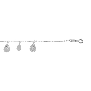 BRACELET ARGENT RHODIÉ GOUTTES MARTELÉES ET LISSES 16+3CM