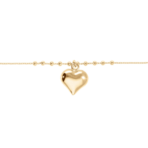 BRACELET ARGENT DORÉ CHAINE AVEC BOULES PENDANT COEUR BOMBÉ 16+3CM