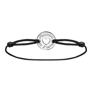 BRACELET CORDON COULISSANT NOIR MAMAN ON T'AIME ARGENT RHODIÉ